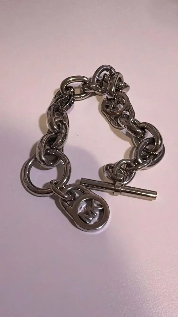 Michael Kors Silver-Tone Heritage Fulton Padlock Chain Toggle Bracelet